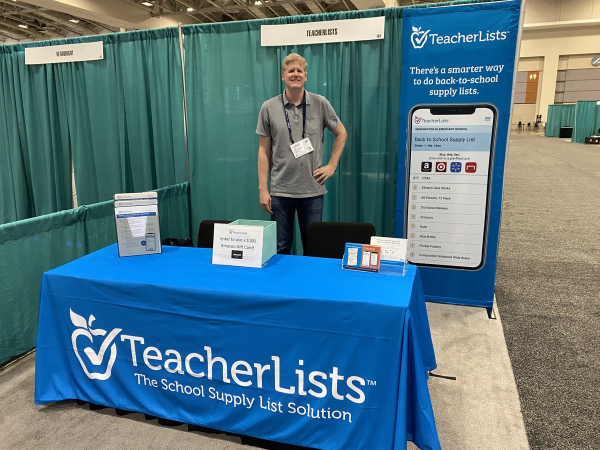 TeacherLists's tweet photo. We are happy to be at the National Charter School Conference! Come see us at booth 161! We're giving away a $100 Amazon gift card and free power banks 🔋🎟️

Plus, our CEO Charles Field is here and excited to talk about how and why we love helping teachers and schools! 
#NCSC22 https://t.co/AXBGwU3GFj
