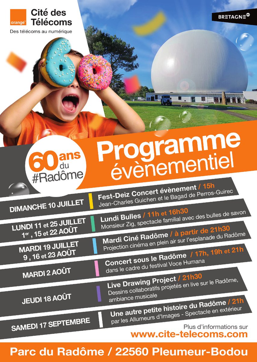 Les 60 ans du #Radome de la <a href="/Citedestelecoms/">Cité des Télécoms</a>  offrent cet été un savant mélange entre divertissement et culture numérique pour tous ! demandez le programme🎂! ouest-france.fr/bretagne/pleum…