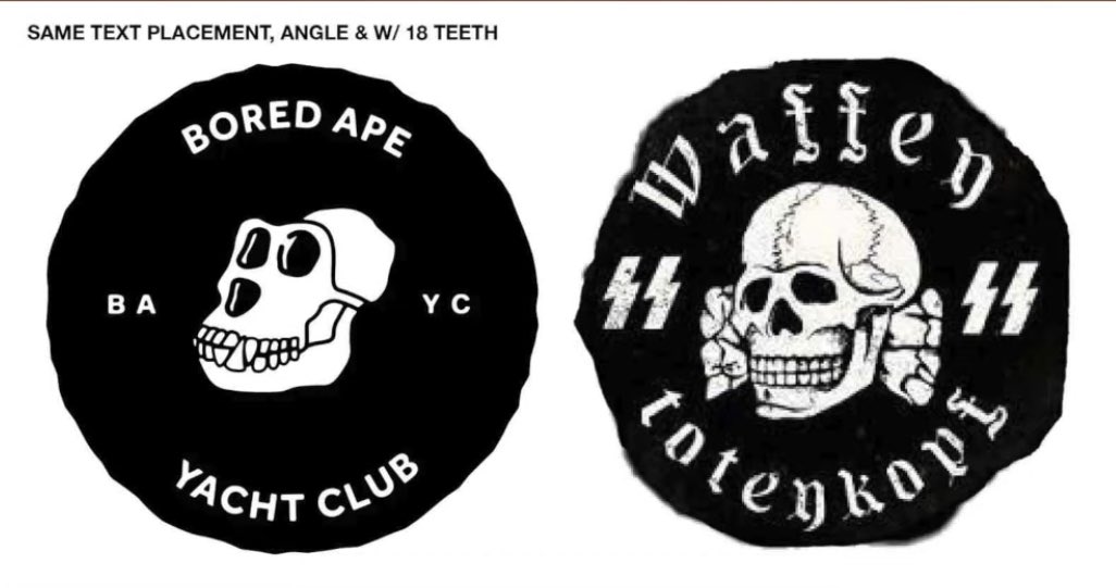 I watched two hours of videos on #BAYC Bored Ape Yacht Club and I'd put it at 99.99% the project is in fact a deliberate troll, intentionally replete with Nazi symbols and esoteric racist dog whistles.  Is that "based"?

Links below.

<a href="/yugalabs/">Yuga Labs</a> <a href="/a16z/">a16z</a>