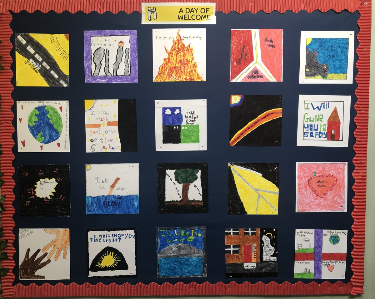 Puffin's class marked the start of @Refugeeweek with visual poetry as part of #ADayofWelcome.  Everyone is welcome at Pulham.