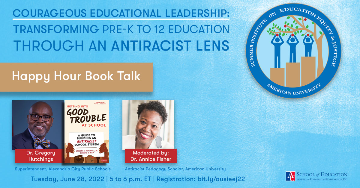 From Brown Bag Lunch Book Talk to Happy Hour Book Talk! 📚

✍️ Registration: bit.ly/ausieej22

<a href="/AmericanU/">American University</a> <a href="/AU_SchoolofEd/">Baker School of Education at AU</a> <a href="/DrHutchings/">Dr. Gregory C. Hutchings, Jr.</a> <a href="/ACPSk12/">Alexandria City Public Schools</a> @AnniceESpeaks

#SIEEJthemoment #booktalk #education #equity #justice #leadership #antiracist #virtualconference #americanu