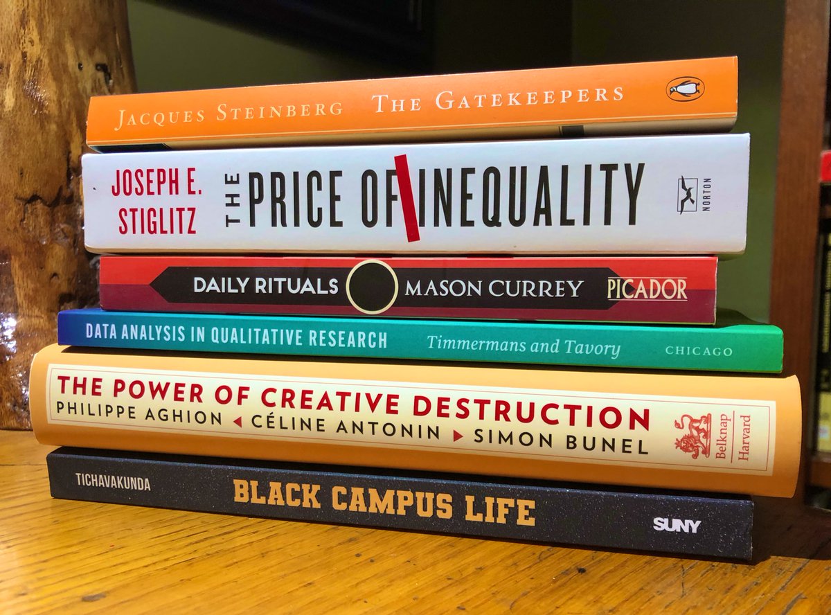 Additions to the #HigherEd library for June include topics on college admissions, economic inequality, race, qual analysis, & writing/creative routines. Works by @JosephEStiglitz @StefanTimmerma6 @Tichavakunda @masoncurrey @PAghion @BunelSimon @JacquesCollege