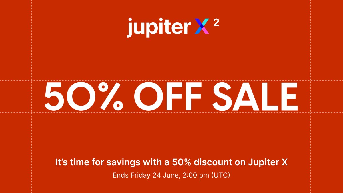 It’s time for unbeatable summer savings! Get 50% off Jupiter X2 from now until Friday, June 24th at 1:59 PM UTC. Tap into the power of #JupiterX2 to bring your #WordPress websites to the next level, for just half the price!🔥

bit.ly/3N0SEry