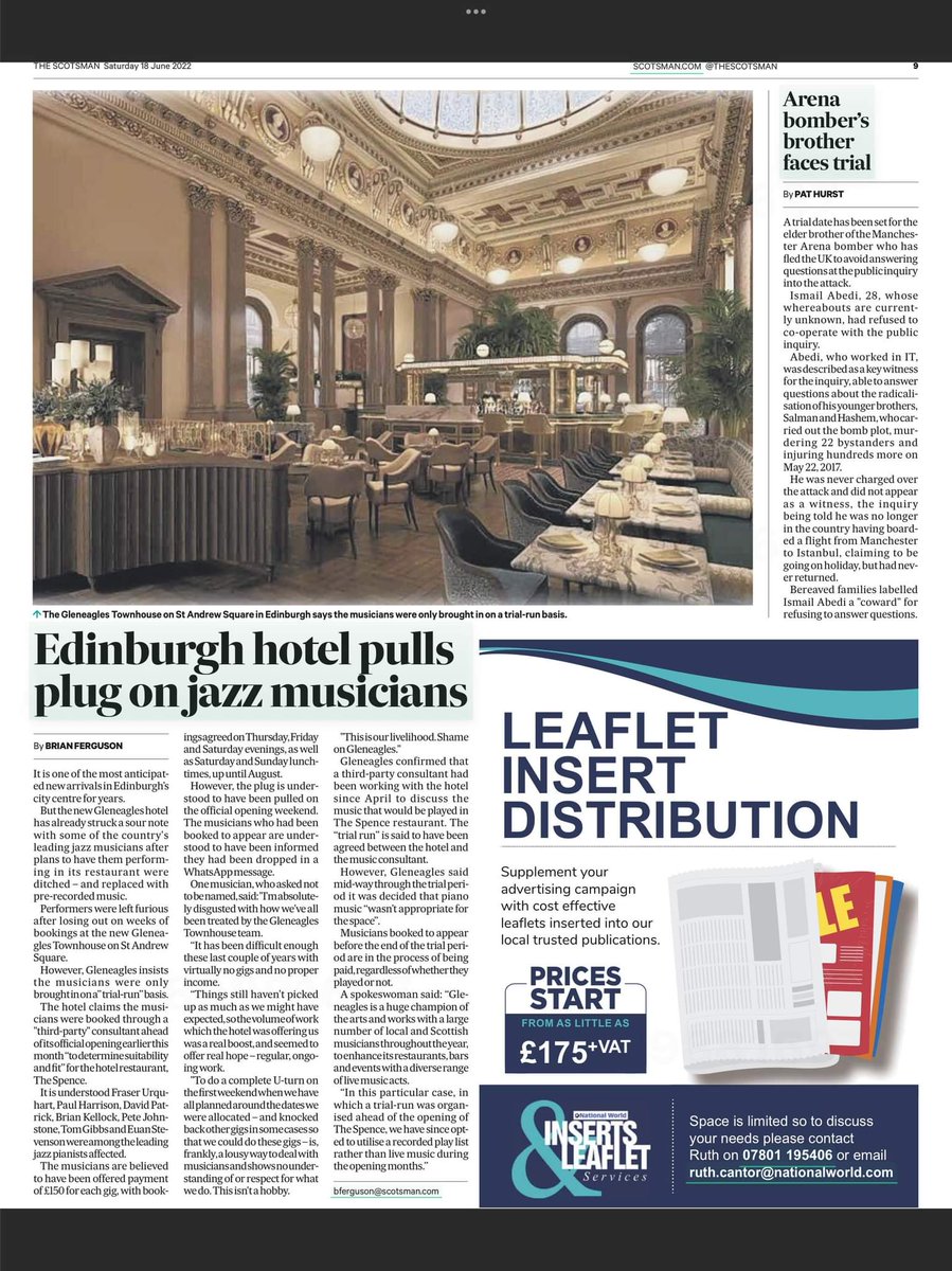 girlfridayjazz's tweet photo. I hope all musicians &amp; those who value musicians will avoid the #GleneaglesTownhouseHotel where the multi-award-winning, @GlasgowJazzFest opening, @bkjazzpiano was fired MID-TUNE - and all his, &amp; his fellow pianists' , bookings (up to Aug) cancelled on the spot @georgia_cecile https://t.co/Q3KAPkraLT