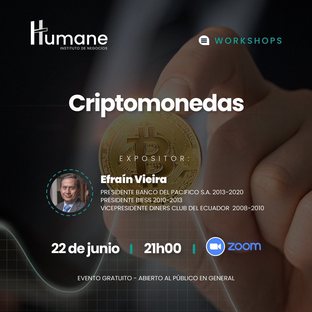 HumaneNegocios's tweet image. 📌 Nos complace invitarlos al Workshop “Criptomonedas” que se realizará este miércoles 22 de junio a las 21h00 vía Zoom.
🙌🏼 Evento online gratuito, abierto al público en general.
✅ Link de acceso: ️us02web.zoom.us/j/88319415599?…
ID de reunión: 883 1941 5599
Código de acceso: 219742