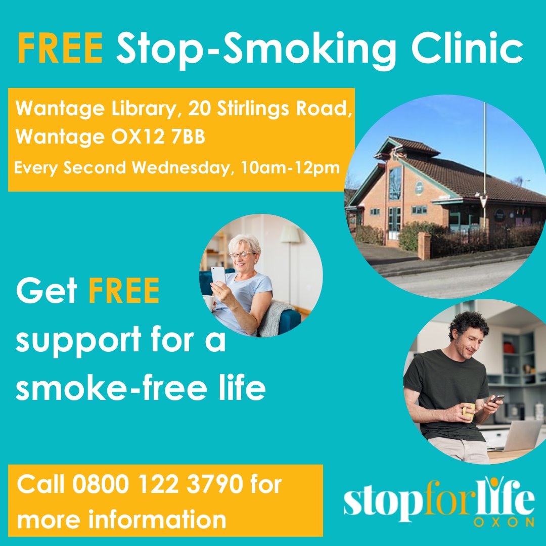 StopforlifeOxon's tweet photo. Come along to our FREE drop-in clinic at Wantage Library, every second Wednesday from 10am-12pm.
Find out more https://t.co/HDm11ULFNn
 #QuitSmoking #Oxfordshire #StopforLife #Wantage #FREENRT https://t.co/BzHmT7D595