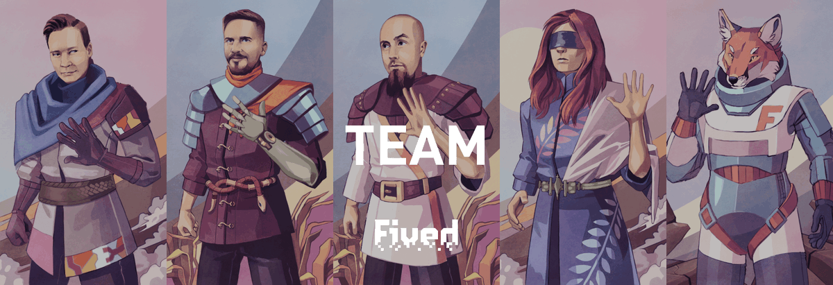 Have you met the Fived team yet? 😎

<a href="/Jeedun_Fived/">Jeedun | Fived</a> – CEO
@JP_Fived – COO
<a href="/T_Fived/">T_Fived</a> – CTO
<a href="/EmmaKantanen/">Emma Kantanen</a> – Art Director
@fox_fived – CMO

You'll get to know us better this week, stay tuned 🖖🏼

#FivedNFT #TheTaleNFT #NFTteam