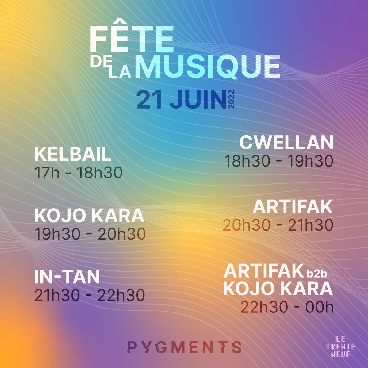 pygments's tweet photo. 🕺 𝗧𝗜𝗠𝗘𝗧𝗔𝗕𝗟𝗘 𝗗𝗜𝗦𝗣𝗢𝗡𝗜𝗕𝗟𝗘 🕺

Rendez-vous demain dès 𝟭𝟲𝗵 au Trente Neuf Bar pour la Fête de la musique !

En attendant le jour j, on écoute en boucle le set de Kojo Kara https://t.co/dg7qf99aaL 👀

L’équipe Pygments records 💜 https://t.co/A82YOP4Mme