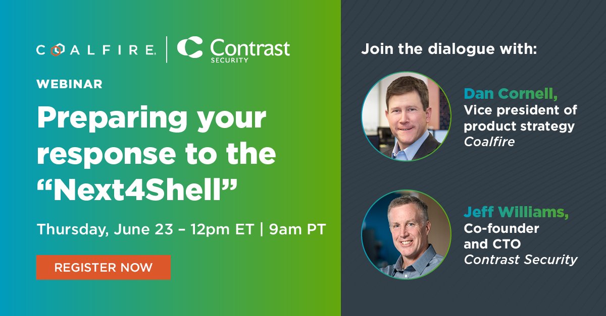 contrastsec's tweet image. Did you struggle to recover from #Log4Shell or #Spring4Shell? Join our webinar on June 23 with @coalfire's Dan Cornell and @contrastsec's @planetlevel, who will share best practices to prepare your organization for the "Next4Shell". bit.ly/3xIfsXk