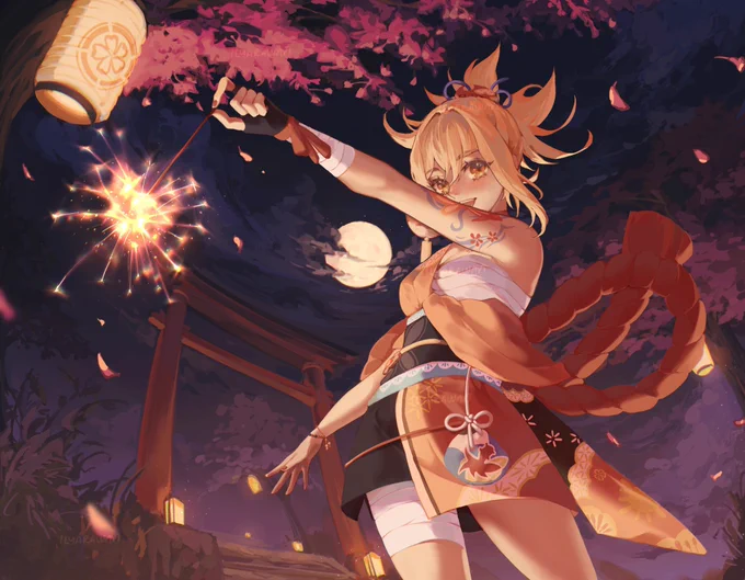 happiest birthday to the summer festival queen !! 🎇🎆 #yoimiya #genshinimpact 