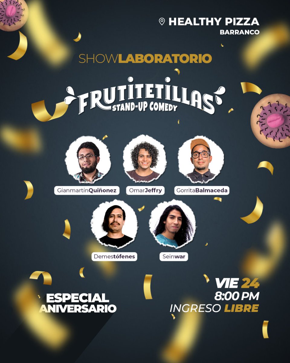 frutitetillas's tweet photo. Este viernes 24 de junio a las 8:00 PM #StandUpComedy #ShowLaboratorio 🎙️#TotalEsGratis ¡¡Entrada Libre!!😱
En Healthy Pizza de Barranco 📍
Comediantes haciendo todo porque rías 🤪
Pide tu acceso en Joinnus 📩 https://t.co/3BHuEOjWzn