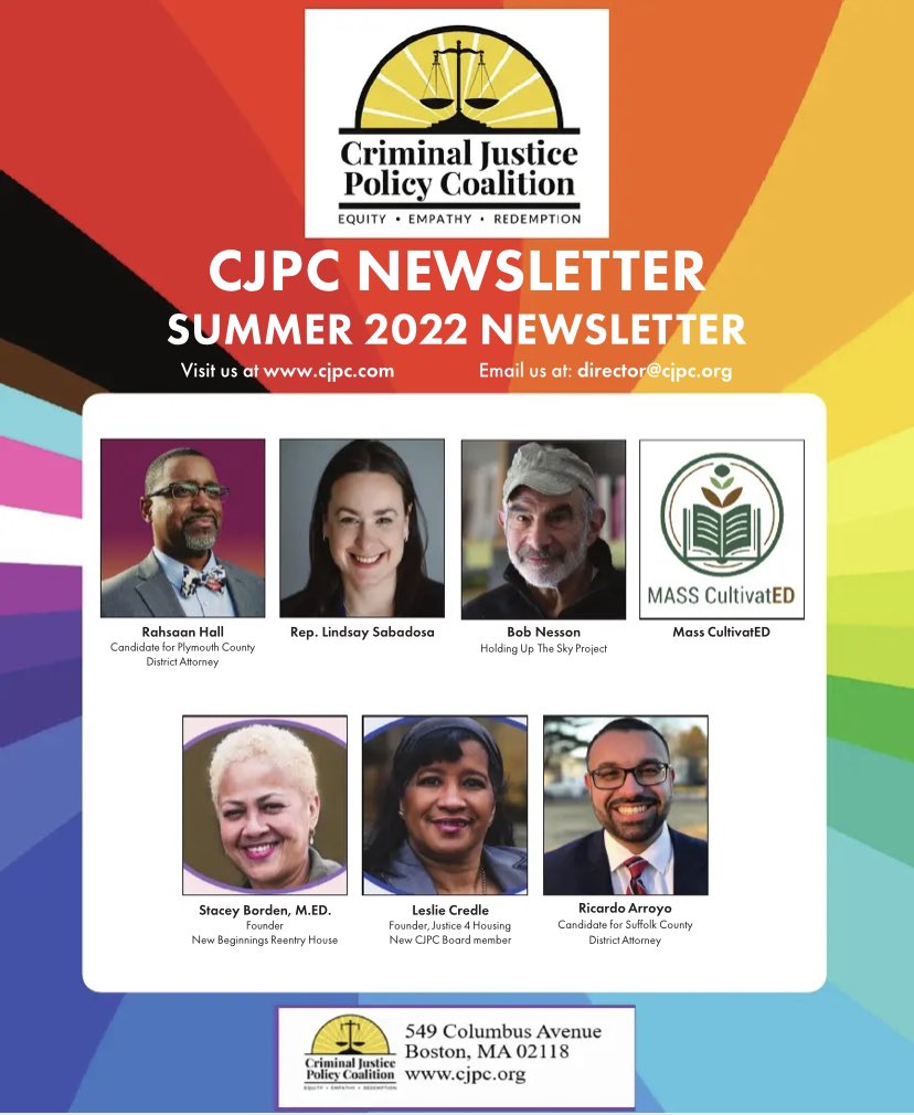 CJPC NEWSLETTER - SUMMER 2022 EDITION <a href="/rahsaandhall/">A Rahsaan in the Sun</a> @SabadosaMA <a href="/masscultivated/">Mass CultivatED</a> <a href="/masscultural/">Mass Cultural Council</a> <a href="/StaceyB61364592/">Stacey Borden</a> <a href="/Justice4Housing/">Justice 4 Housing</a> <a href="/RicardoNArroyo/">Ricardo Arroyo</a> <a href="/PLSMA/">Prisoners' Legal Services of Massachusetts</a> @massdems <a href="/f8_foundation/">The F8 Foundation</a> @Swomley_Tennen <a href="/CPCSnews/">The Mass Public Defenders (CPCS)</a> #mapoli #criminaljustice #justice 

cjpc.org/news