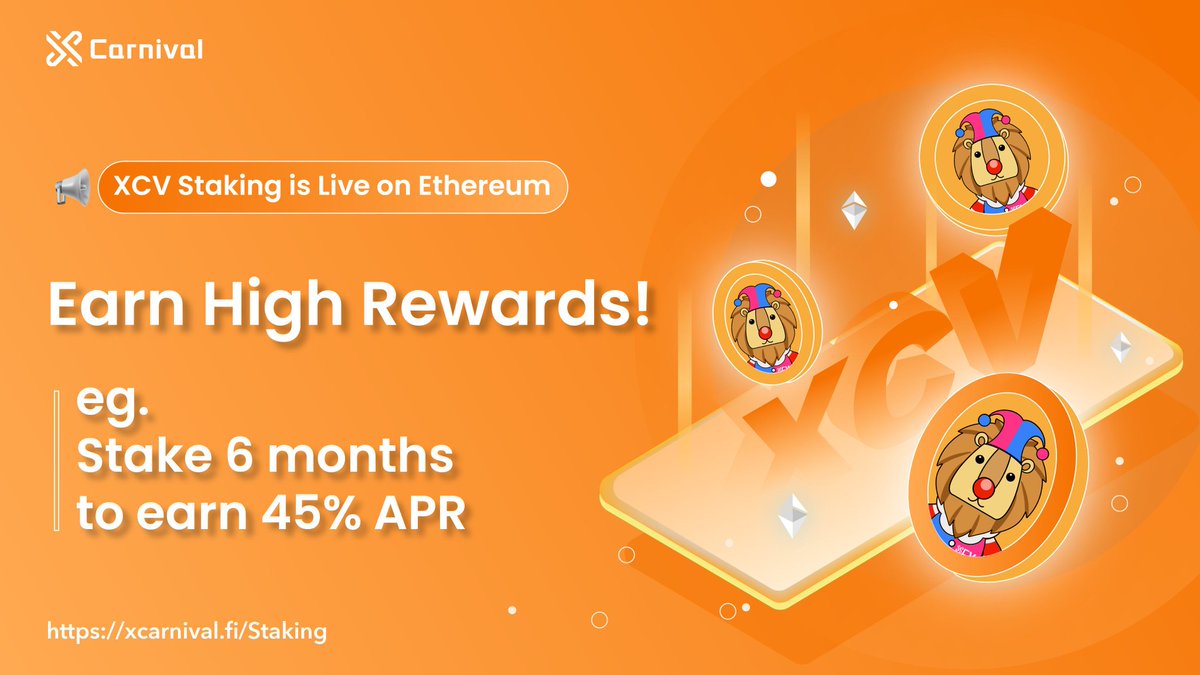 Kisesase's tweet photo. Congrats🎉
The amount of staked $XCV tokens on  #Ethereum has exceeded 2,000,000

📈APY is up to 61.6% NOW !!!!
Earn more rewards by staking $XCV 👆

The APY is available on 👇
https://t.co/WIBXk8ZiPi
 .
@XCarnival_Lab
@ethereumJoseph @haydenzadams @walixion 
#ETH #STAKING https://t.co/s3sh8zPhy5