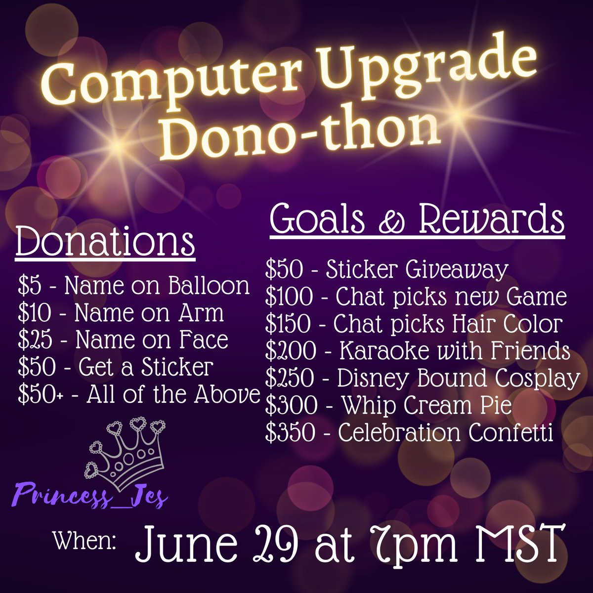 Princess_Jes1's tweet photo. Its happening!! The Computer Upgrade Dono-Thon will start June 29th at 7pm MST!! And will goooooo!! Lets see if we can stay up as Long as possible so we can reach this goal! #teamechotv #donothon #computerupgrades #gamergirl #smallstreamer #wegotthis https://t.co/oM4lnw3e8h