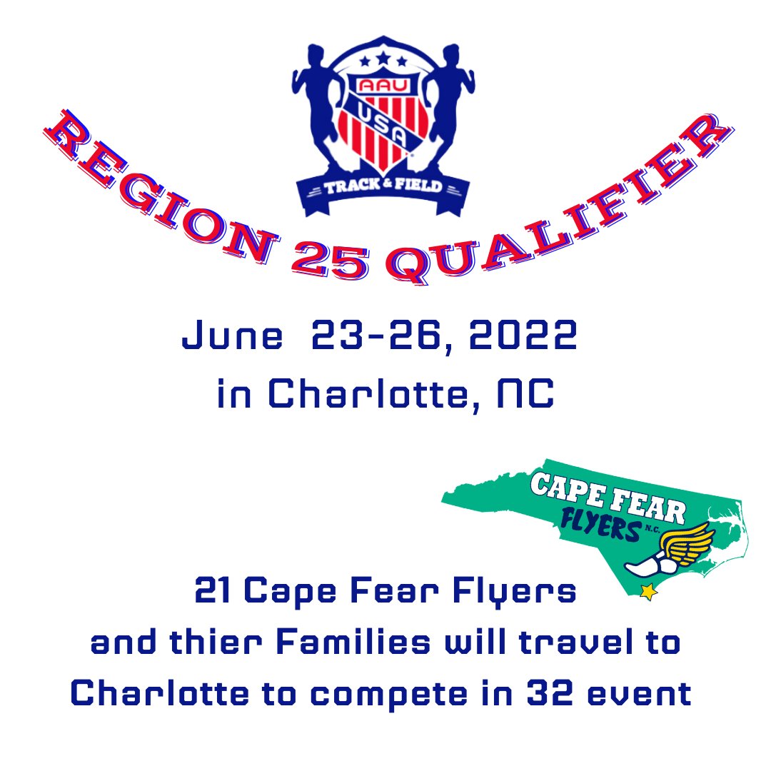 CapeFearFlyers's tweet photo. The next stop in our athletes journey to @TheRealAAU Junior Olympics in Greensboro is this weekend...20 of 22 athletes who qualified at District meet are traveling to Charlotte for Region 25 Qualifier. The top 8 finishers in each event qualify
#roadtoaaujuniorolympics #runilm https://t.co/4yWOXD3AAw