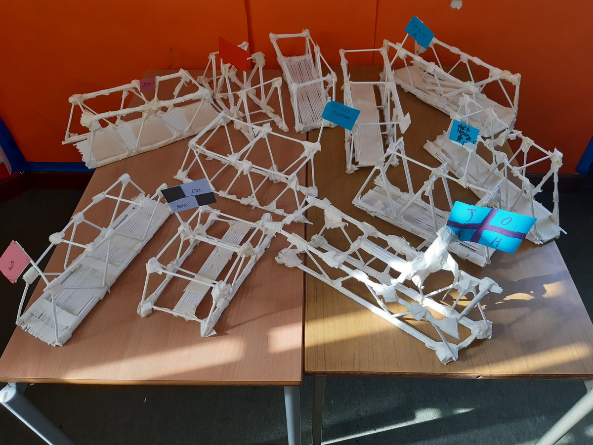 We have been learning about different types of bridges, including the balance between strength and weight, and building truss bridges. 💙
