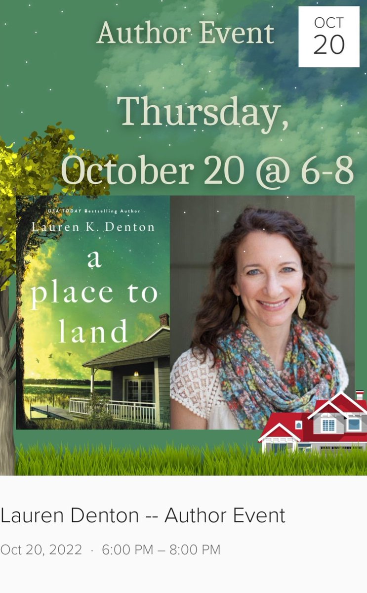 Looking forward to seeing Lauren Denton in fabulous Fairhope again <a href="/PagePalette/">Page & Palette</a> <a href="/LaurenKDenton/">Lauren K. Denton</a> <a href="/GoFairhope/">Go Fairhope</a> 
This is Lauren's "6th" novel and I love her settings &amp; characters in the beautiful South with all of it's love and charm! See you on Oct. 20 6-8 p.m. at the Page &amp; Palette