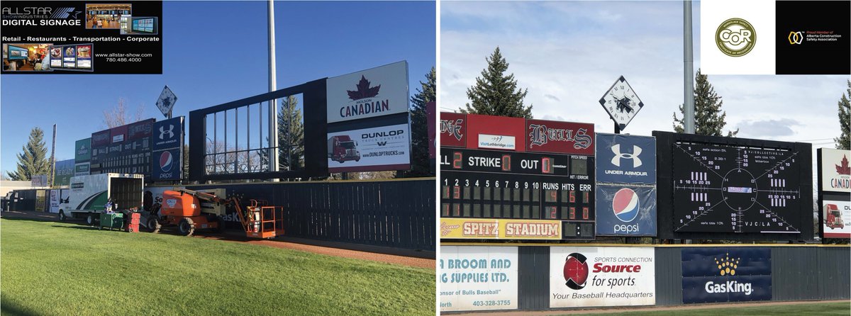 Our latest video installation consisting of  a 7mm screen 3.5M high x 7M wide, a video wall processor, and fiber transmitters and receivers. 
Many thanks to Spitz Stadium in Lethbridge AB, and to our outstanding installation team For the great work. 
#spitzstadium, #ledscreen