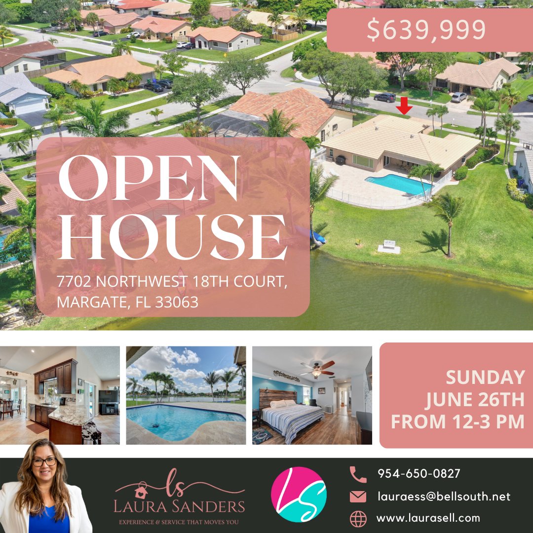 laurasellsflcom's tweet photo. ‼️Open House Sunday, June 26th from 12-3 PM‼️
7702 Northwest 18th Court, Margate, FL 33063
📲 Call Laura Sanders at 954-650-0827
#LauraSandersRealtor #OpenHouse #homeforsale #realestate #newlisting #coralsprings #openhouseflorida #openhousefl #OpenHouseFlorida #realestate https://t.co/PyxhITkhIQ