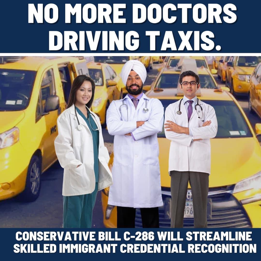 Brad Redekopp on X: "No More Doctor's Driving Taxis. My Private Member's  Bill C-286 will streamline foreign credential recognition and allow  newcomers to work in their trained field! #BillC286 #cdnpoli #skpoli  #immigration