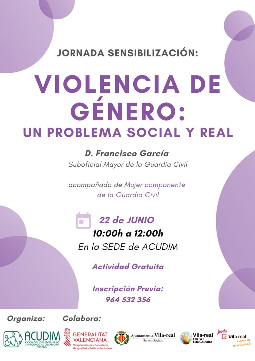 El próximo miércoles 22 de junio Acudim tiene la jornada de "VIOLENCIA DE GÉNERO", no dejéis de inscribiros!!!!

#cocemfecastello #acudim #violenciadegenero #jornada #problemasocialyreal #22junio