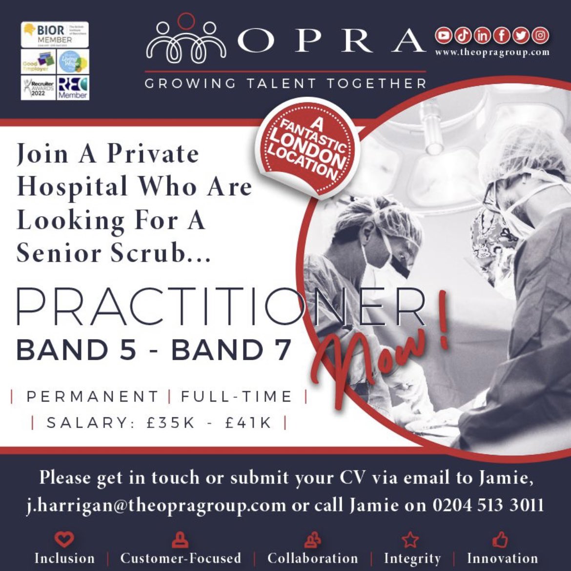 👤 Senior Scrub/Scrub Practitioner (Band 5 – 7)
📍 London
💰 £35,000 - £41,000
📆 PERM/Full time
A fantastic opportunity to join a private hospital as a Senior Scrub/Scrub Practitioner
Apply > Jamie
📧 j.harrigan@theopragroup.com
☎️ 0204 513 3011
#RegisteredNurse #Theatrenurse