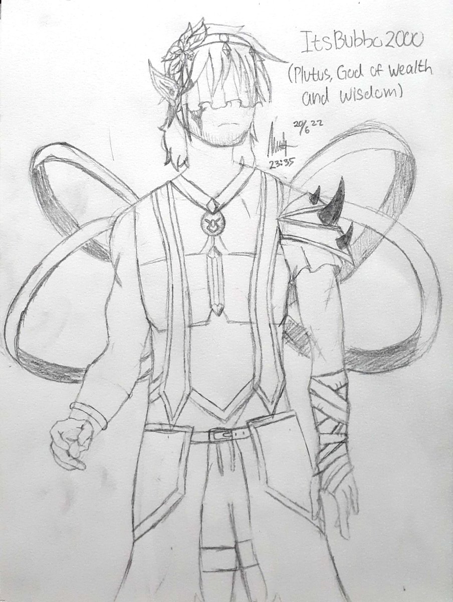 itsjustchaotic's tweet photo. Finally! An art in my page after a while! This is @ItsBubbo but as Plutus, God of Wealth &amp; Wisdom. I hope you guys enjoy! I'm suck at drawing ear and arms, please forgive me.
[RT and Likes are appreciated] 
#mcyt #traditionalart #colorcrew #colorcrewtwt #itsbubbo #itsbubbofanart https://t.co/PHtN57SyVw