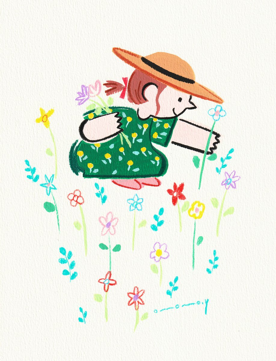 「花を摘む女の子、花を摘む男の子 」|大桃洋祐のイラスト