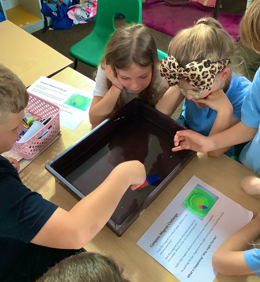 MissBowenGreen1's tweet photo. 3A have been exploring the behaviour of magnets in our science learning 🧲 We moved around the classroom to different stations, investigating magnets and their poles #bsjscience @BramleyJunior https://t.co/gmIaq3QndW