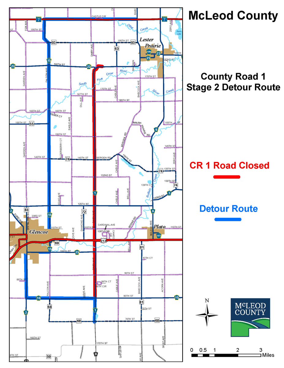Stage 2 detour for CR 1 rehab project in effect today.