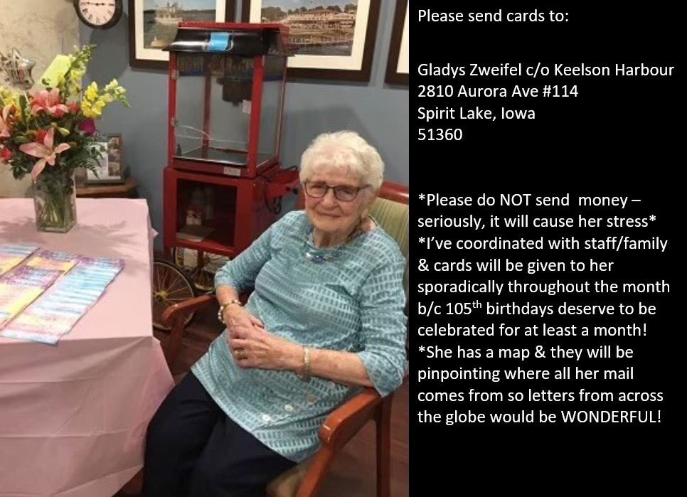 dmoongirl's tweet photo. My beautiful great-grandmother, Gladys is turning 105 (!!!) in July. She LOVES getting mail so I’m asking for help from everyone in showering her w/ cards from all over the world. Let’s give her the special 105th birthday celebration she deserves. Details👇🏼 PLZ Retweet 🙏🏼 💕🎂 🥰 https://t.co/EWLTcmRveA