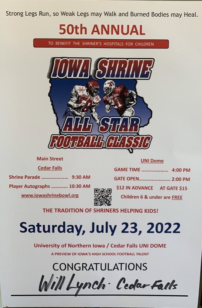 CF_Booster's tweet photo. Congrats #tigerpride @Will_Lynch89 for your Iowa Shrine Bowl honor! https://t.co/5Iv4VvgNRm