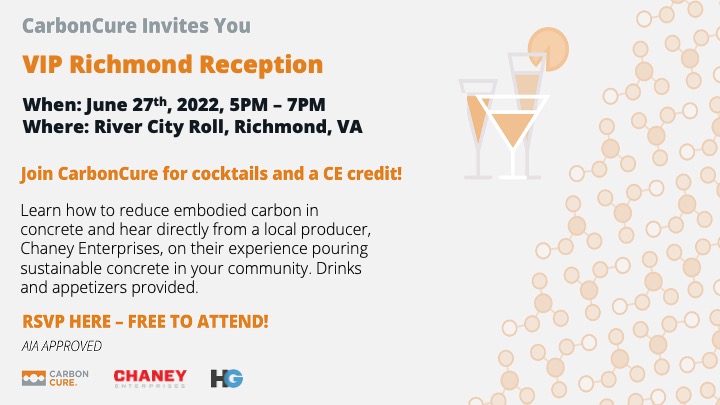 Join us Monday, 6/27 for a Concrete and Cocktails educational event exploring sustainability in concrete. This AIA CE approved discussion will feature <a href="/CarbonCure/">CarbonCure Technologies</a> and <a href="/ChaneyEnt/">Chaney Enterprises</a>. Click to RSVP: bit.ly/Concrete-Cockt…