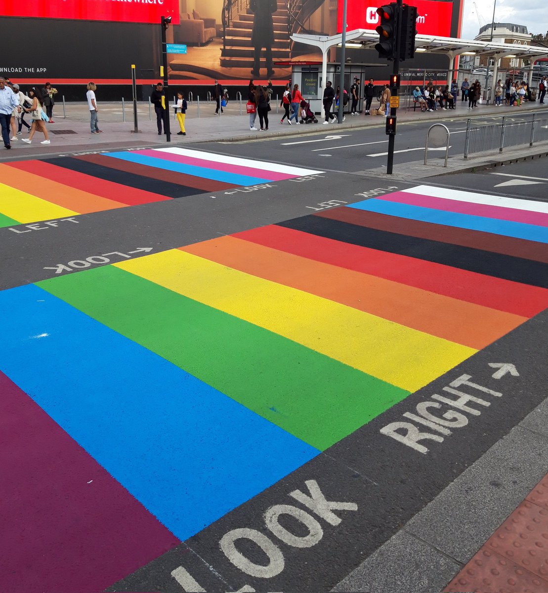 Jonnyrama's tweet photo. Never did I expect a Pride crossing in Shepherds Bush! Gay as ya like #PrideMonth #Radical #SheBu https://t.co/8rcHaxepgd