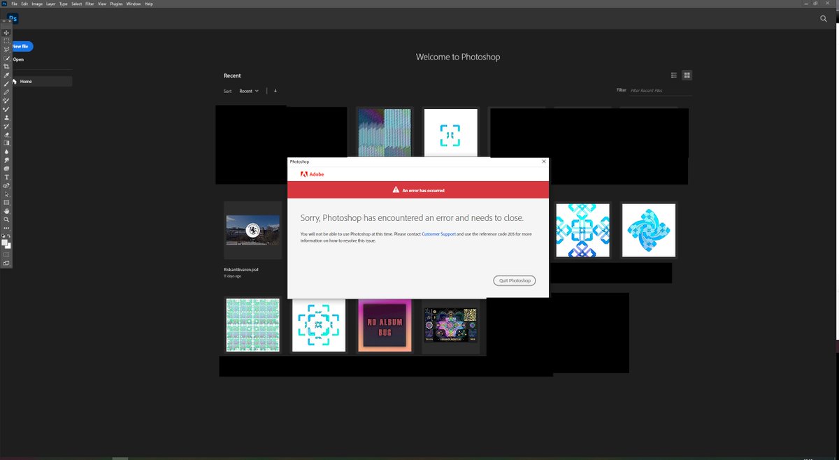 LoLThinked's tweet image. Anyone has a clue on how to solve this issue, everything was working  fine until i restarted windows.  I've tried  to update and install  other versions. The problem is only in photoshop, but sometimes I am able to use photoshop by moving the error message. :( :( :( 
@AdobeCare