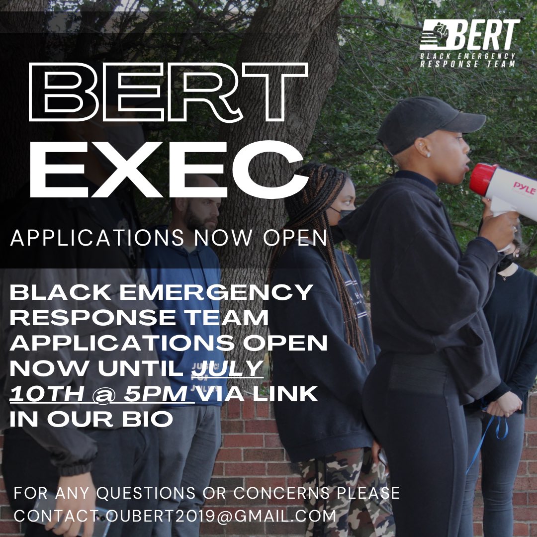 The Black Emergency Response Team is now accepting New Exec Member applications! The application can be accessed via the link in our bio. Please contact us at our email or via DM for any questions, comments, or concerns! (Interview info to come)