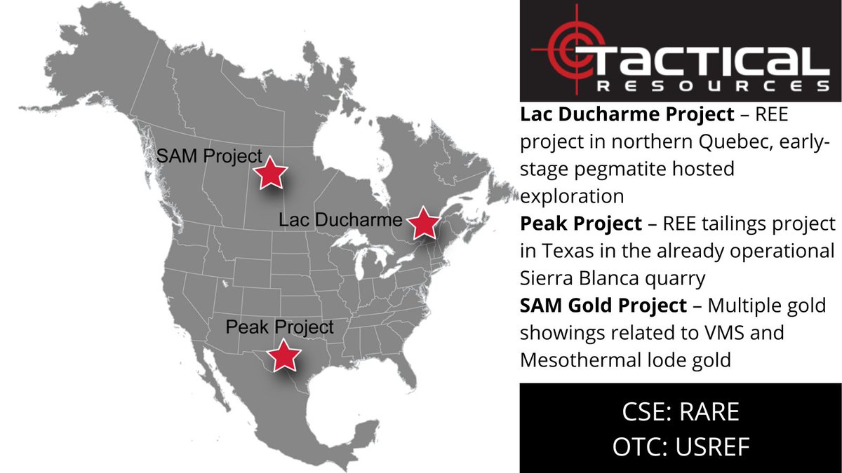 TacticalResCorp's tweet photo. Tactical Resources aims to seek out and develop prospective assets that meet its key criteria of quality, accessibility, and ability for near term development. 

Our REE project portfolio is 100% North America focused.

CSE: $RARE | OTC: $USREF
Learn more:
https://t.co/pgv2qp0GH1 https://t.co/1az4dncuVU