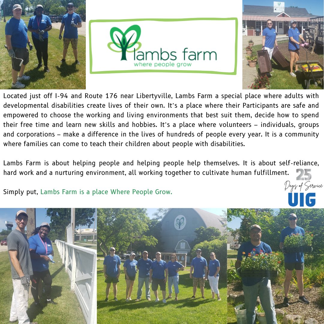 UnionInsurance's tweet image. We accomplished day 11 of #UIG25daysofservice at @lambsfarm! We weeded, planted flowers and painted fences at their beautiful facility. After we finished, we enjoyed a delicious lunch at their restaurant, Magnolia Cafe. Thank you to the Lambs Farm staff for always being awesome!