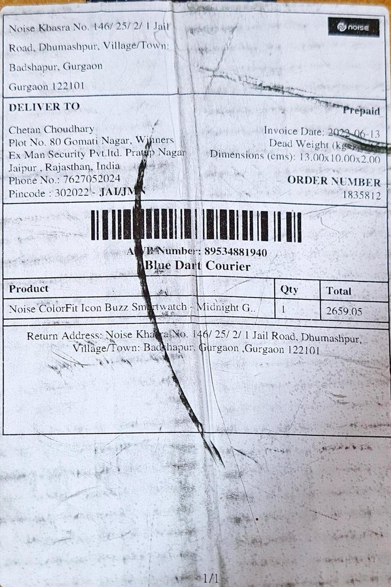 _vj_jaat's tweet photo. ORDERED @gonoise #colorfiticonbuzz placed ordered on 13-06-2022 delivery was expected on 15-06-2022 by @BLUEDARTcourier. Delivery was delayed by 5 days then I personally went to the #Bluedart office for picking my order. https://t.co/s2krzwiS1V