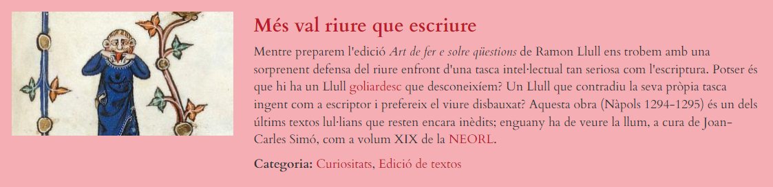 Manicula_cat's tweet photo. Nou article a @Manicula_cat: "Més val riure que escriure"!

L'Albert Soler comenta un passatge de Ramon Llull en què l'autor fa una defensa del riure enfront d'una tasca intel·lectual tan seriosa com l'escriptura.

👉https://t.co/72dEot3TSn https://t.co/rGA89qj6g2