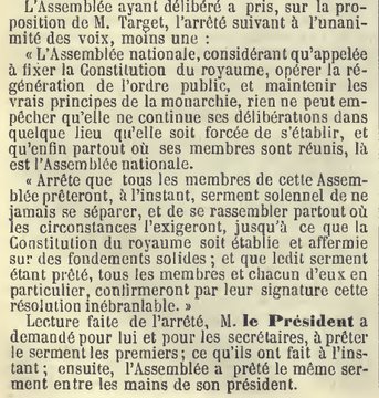 1792_1815's tweet photo. 20 juin 1789 Les députés se retrouvent dans la salle du Jeu de paume. Sur proposition de #Target, appuyé par #Mounier, #LeChapelier et #Barnave, l’#Assemblée arrête un texte qui devient le Serment du Jeu de paume, prêté par tous les députés à l’exception de Martin d’Auch. https://t.co/VkDs1tG0jl