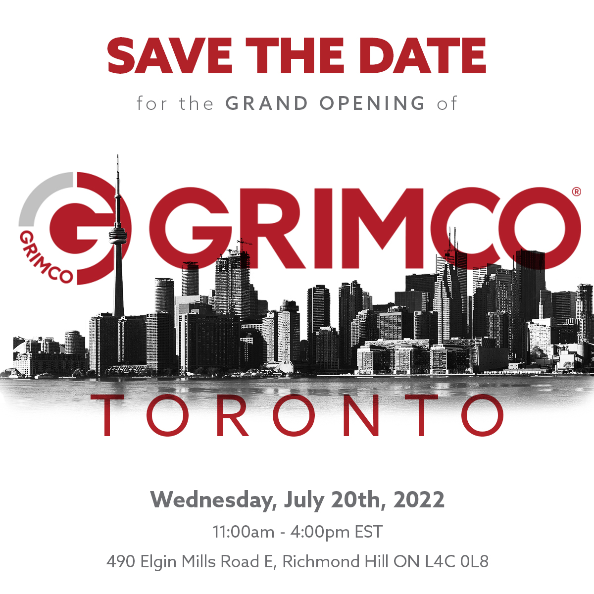 💌 SAVE the DATE for the Grand Opening of Grimco Toronto!
More information to follow

Please note that we are not closing the Steeprock location. 
Moving forward, it will function as our main Distribution Centre. 

#GrandOpening #OpenHouse #Grimco #SignIndustry