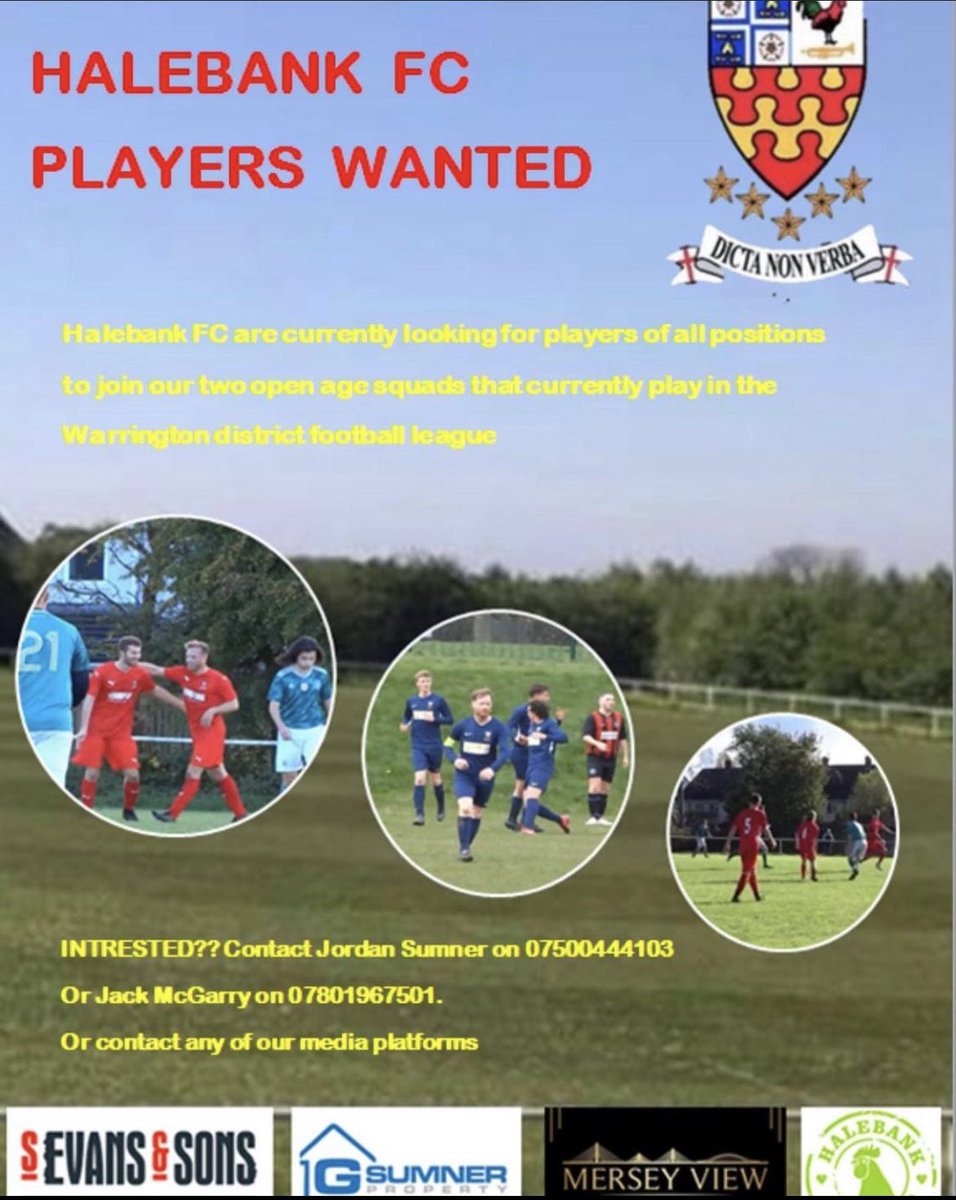 HalebankFC's tweet photo. For anyone wanting to get involved with open age football, pre season training commences tomorrow night for our First team and Reserve Side for the forthcoming season !

All new players welcome!

Training is at Blackburne Ave, WA8 8UX at 6:15pm

UTB 🔴🔵 https://t.co/R9hN9LAYUE