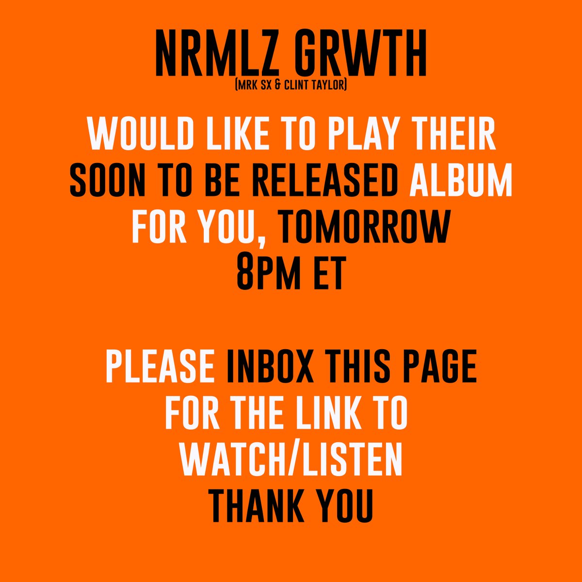 Album drops 7/15. It's a closed virtual listening experience. Spots are limited. We'd love to share what we've been working on with you! Thank's in advance.