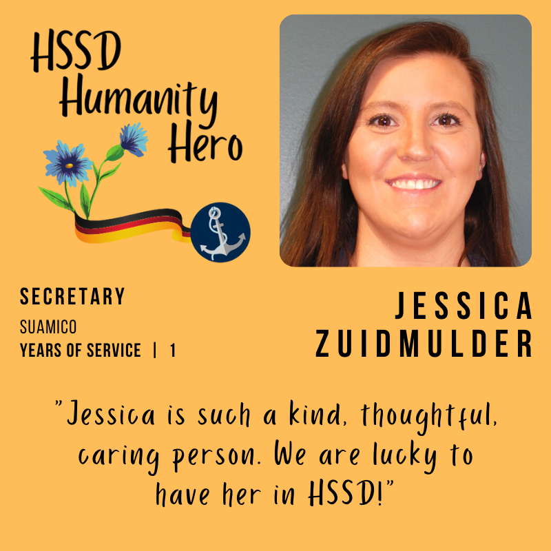 HSSD's tweet photo. Jessica Zuidmulder, was recognized as the HSSD Humanity Hero in the May edition of The Compass, HSSD's eNewsletter for families. #BringHumanityBack https://t.co/dMMPELLX8Z