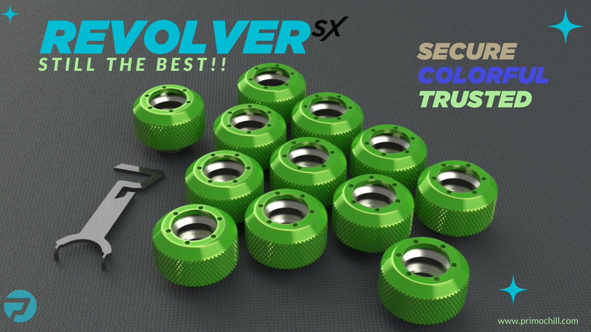 primochill's tweet image. Revolver SX fittings are still the most secure rigid tube fittings in the industry. They come in a huge selection of colors, so you can customize your setup however you want it!  bit.ly/3N7SmyY

#primochill #pcmr #keepingitcool #rsx #pcwatercooling #watercooling