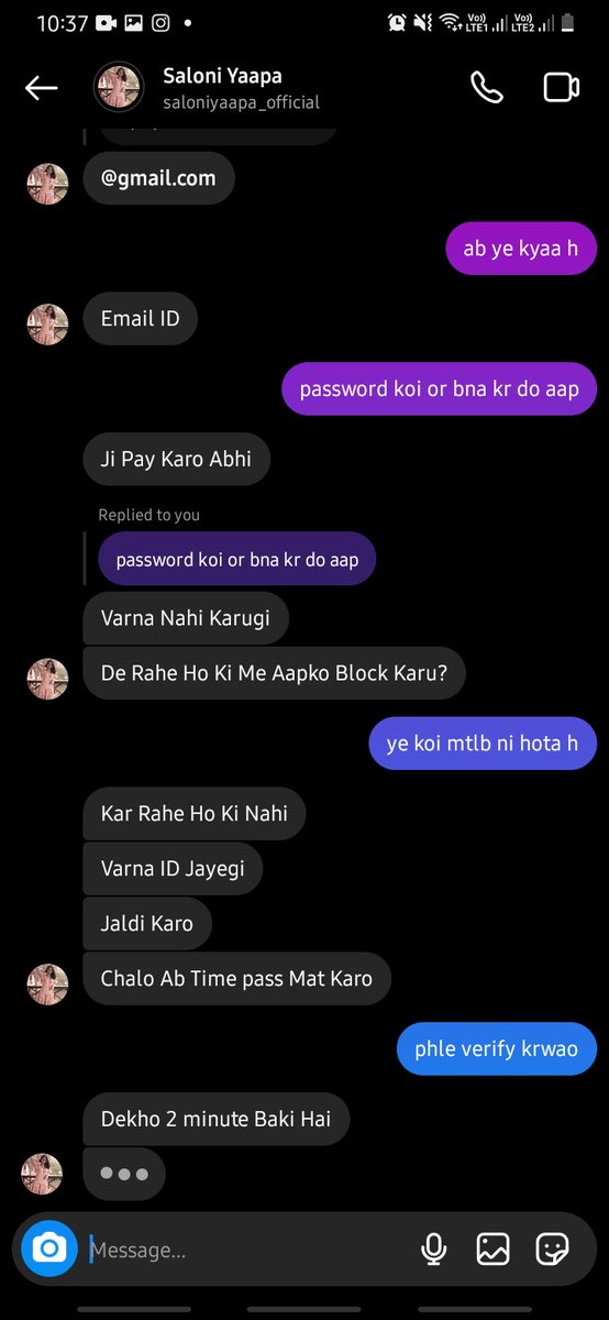 MacUttam's tweet photo. @saloniyaapa7 ye bhot badi wali fraud hai chor hai  ye instagram pe account bechne k naam pe paisa leti h or account ni deti h jab refund mango to block kr deti h  proof image me hai https://t.co/NP1KApAOY0