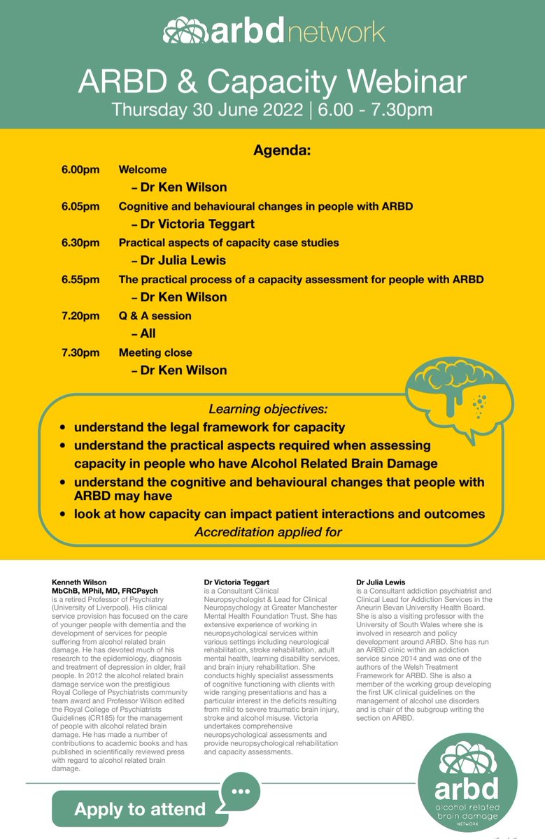 Might be of interest to #occupationaltherapist colleagues? arbd.net/arbdevents/ #arbd #alcohol #recovery #addiction <a href="/ArbdNetwork/">ARBD Network</a> @RCOTWalesRegion
