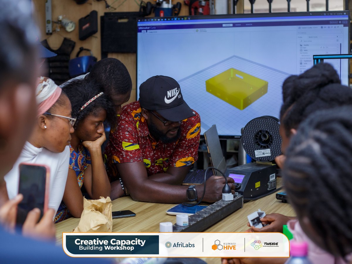 KumasiHive's tweet photo. This joint project with Twende Social Innovation Centre, Tanzania forms part of the winning grant from Afrilabs to pursue capacity building and hardware development in Africa

#HiveTraining #HiveImpact #CCBWorkshop #CreativeCapacityBuilding #CreativeCapacity #Workshop #3DPrinting https://t.co/1Cblvj1P7k