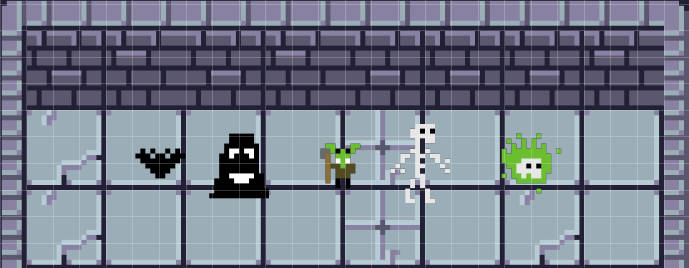 As I finish up the enemies and bosses for Ceaseless (which can be wishlisted on Steam!), here is a little group of the first five enemies you will encounter in Zone 1! These five, along with their 95 friends, will be waiting in the tower for you. #IndieDev #IndieGames #Ceaseless